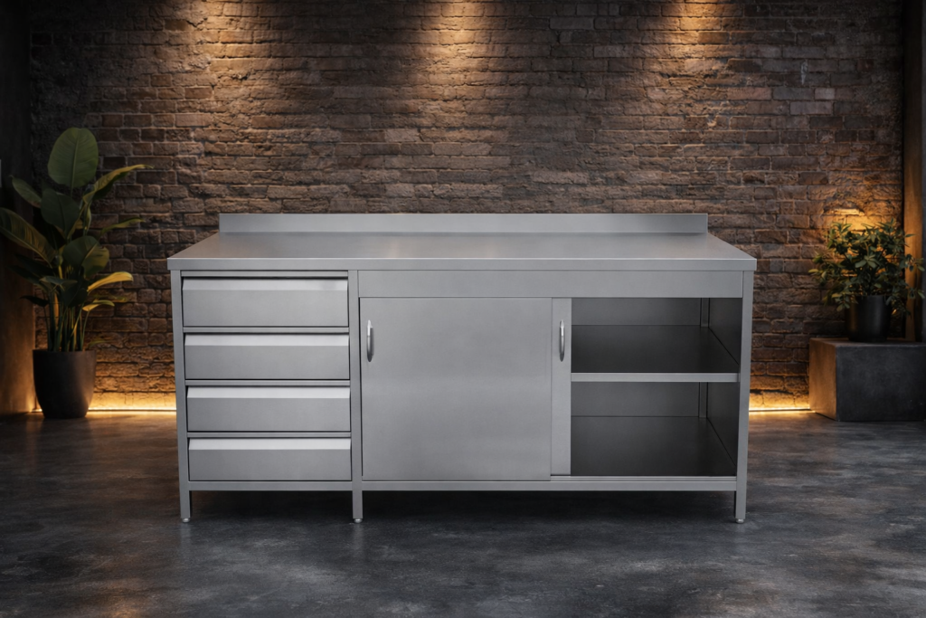 Тумба 1700х600х850 из нержавейки с ящиками