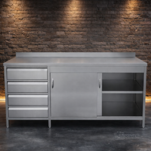 Тумба 1700х600х850 из нержавейки с ящиками